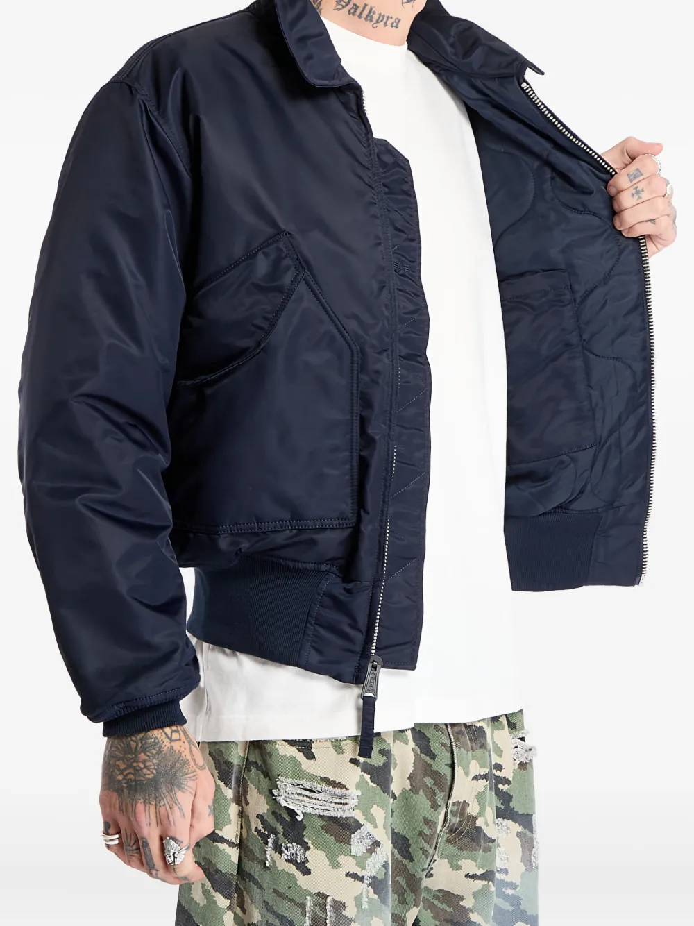 Alpha Industries CWU-45 Heritage leren bomberjack met rits Blauw