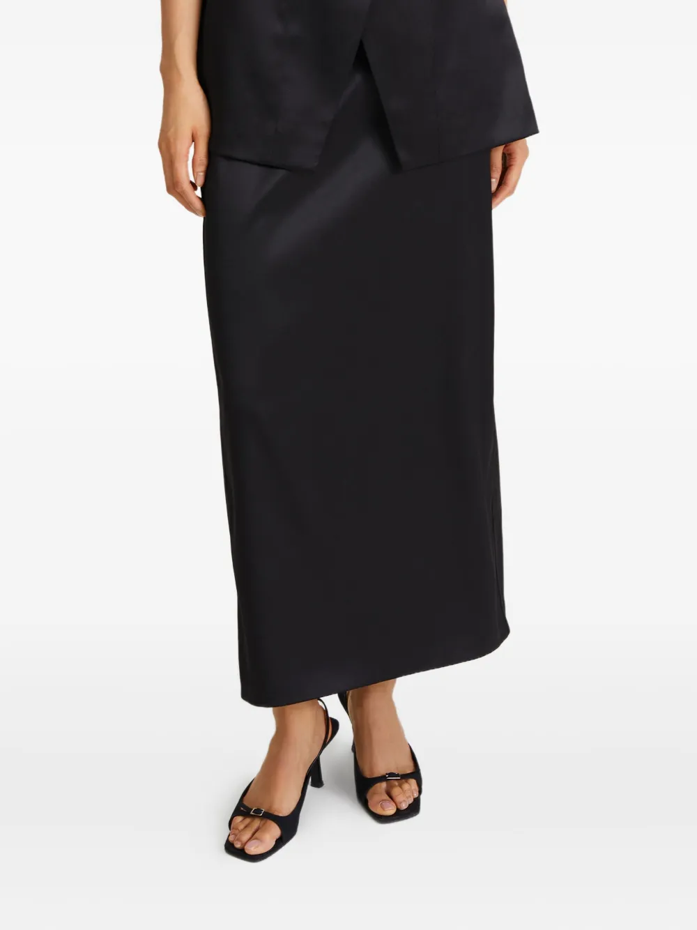 Stylein Bondeno Satin Midi Skirt In Black