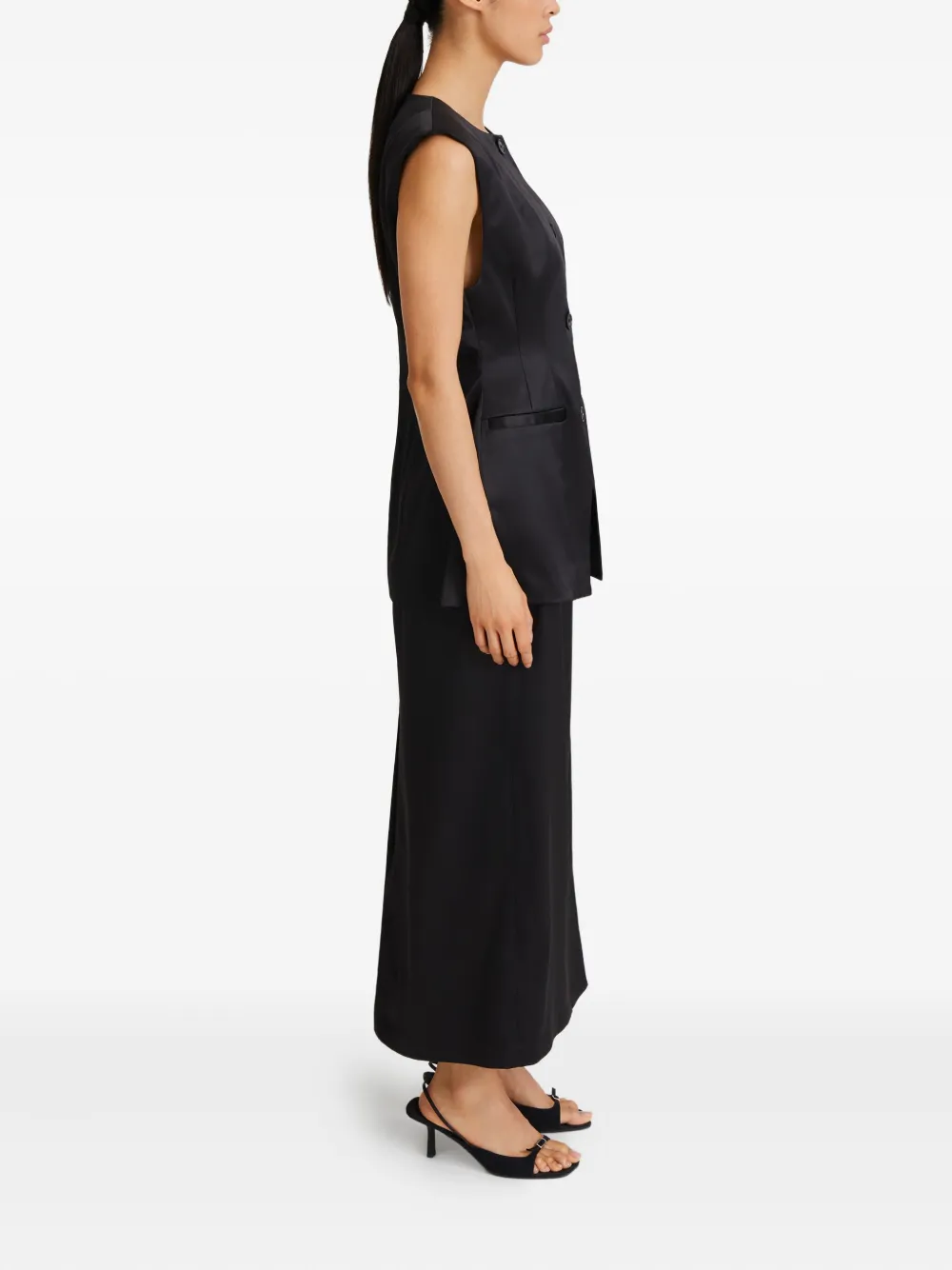 Stylein Bondeno Satin Midi Skirt In Black