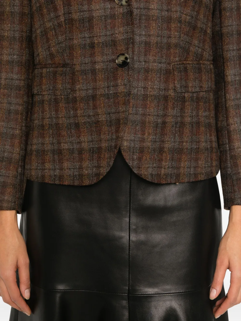 Alberto Biani Checked-pattern Blazer In Brown