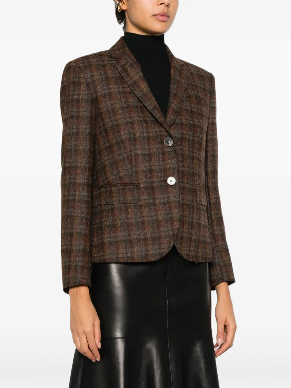 Alberto Biani Checked-pattern Blazer In Brown