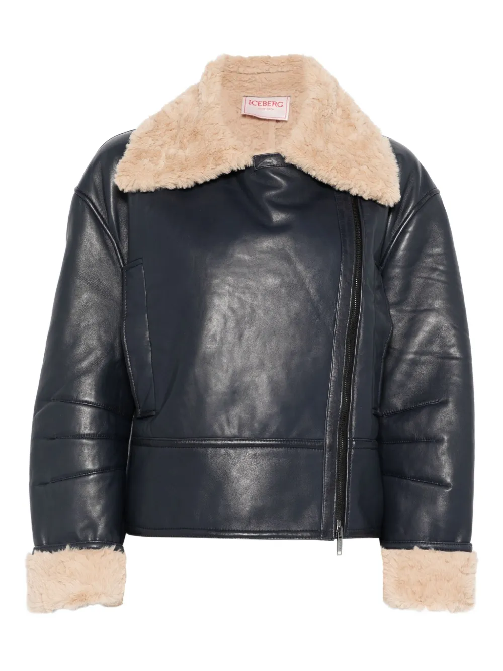 Iceberg Fur-collar Leather Jacket In Blue