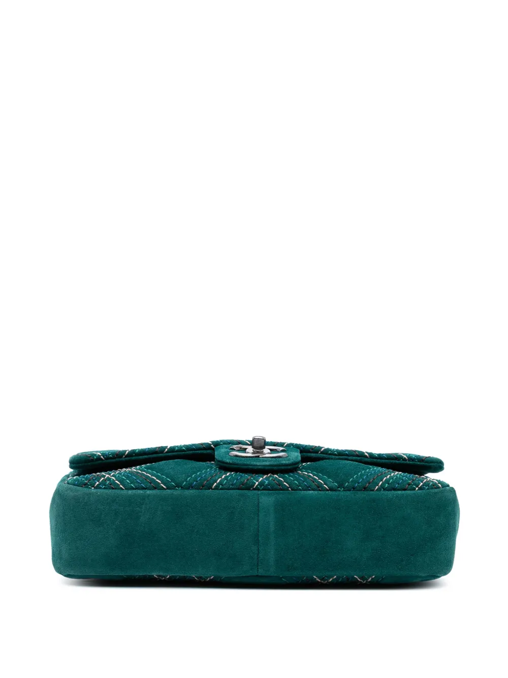 Pre-owned Chanel 2013-2014 Paris Edinburgh Medium Stitched Suede Saltire Single Flap Shoulder Bag In Green