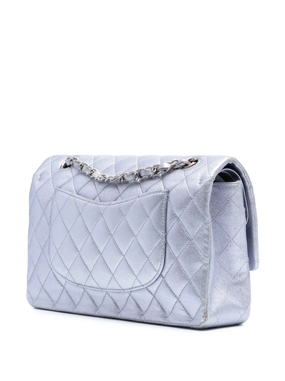 Pre-owned Chanel 2010-2011 Medium Classic Metallic Calfskin Double Flap Crossbody Bag In Silver