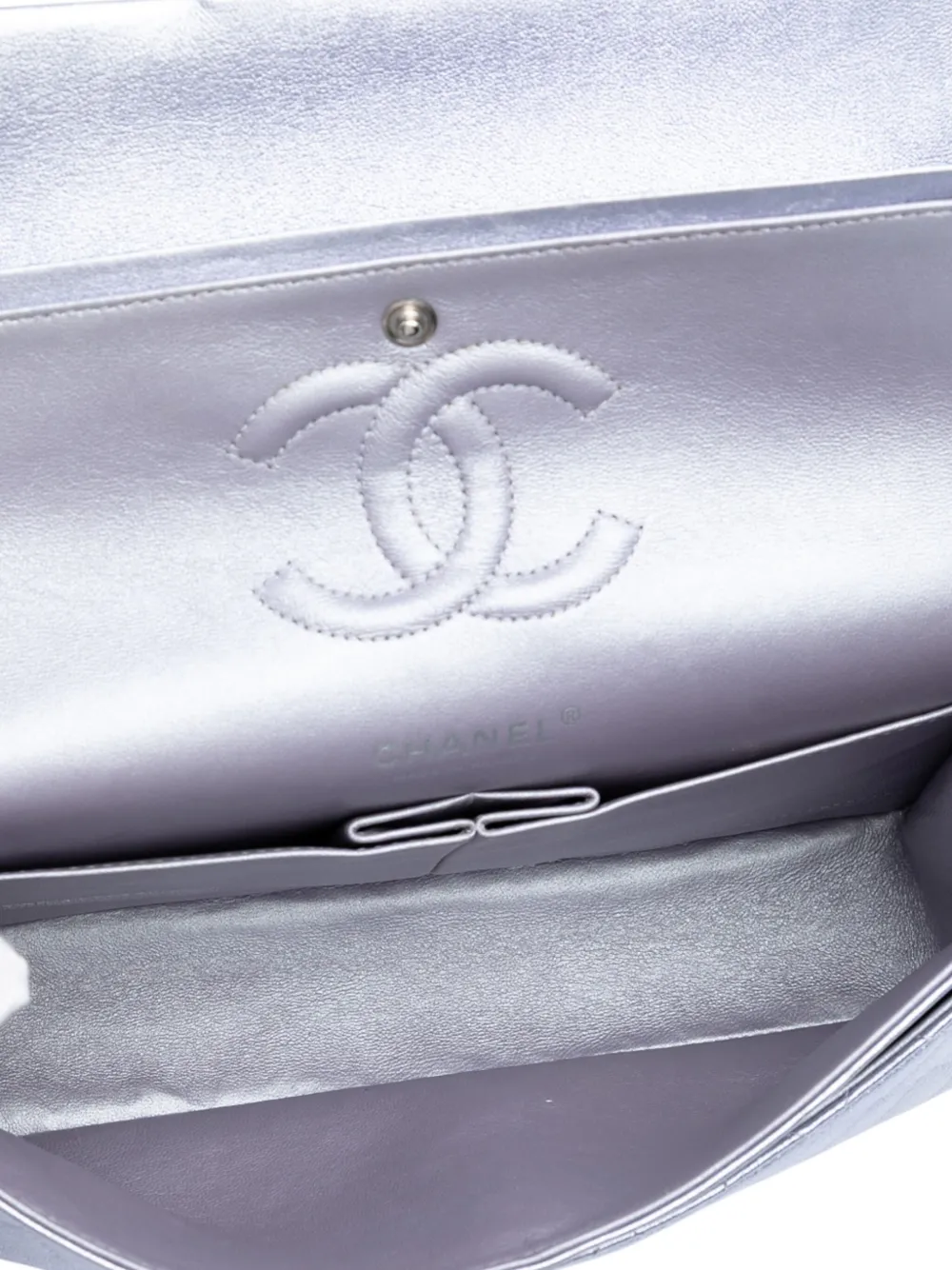 Pre-owned Chanel 2010-2011 Medium Classic Metallic Calfskin Double Flap Crossbody Bag In Silver