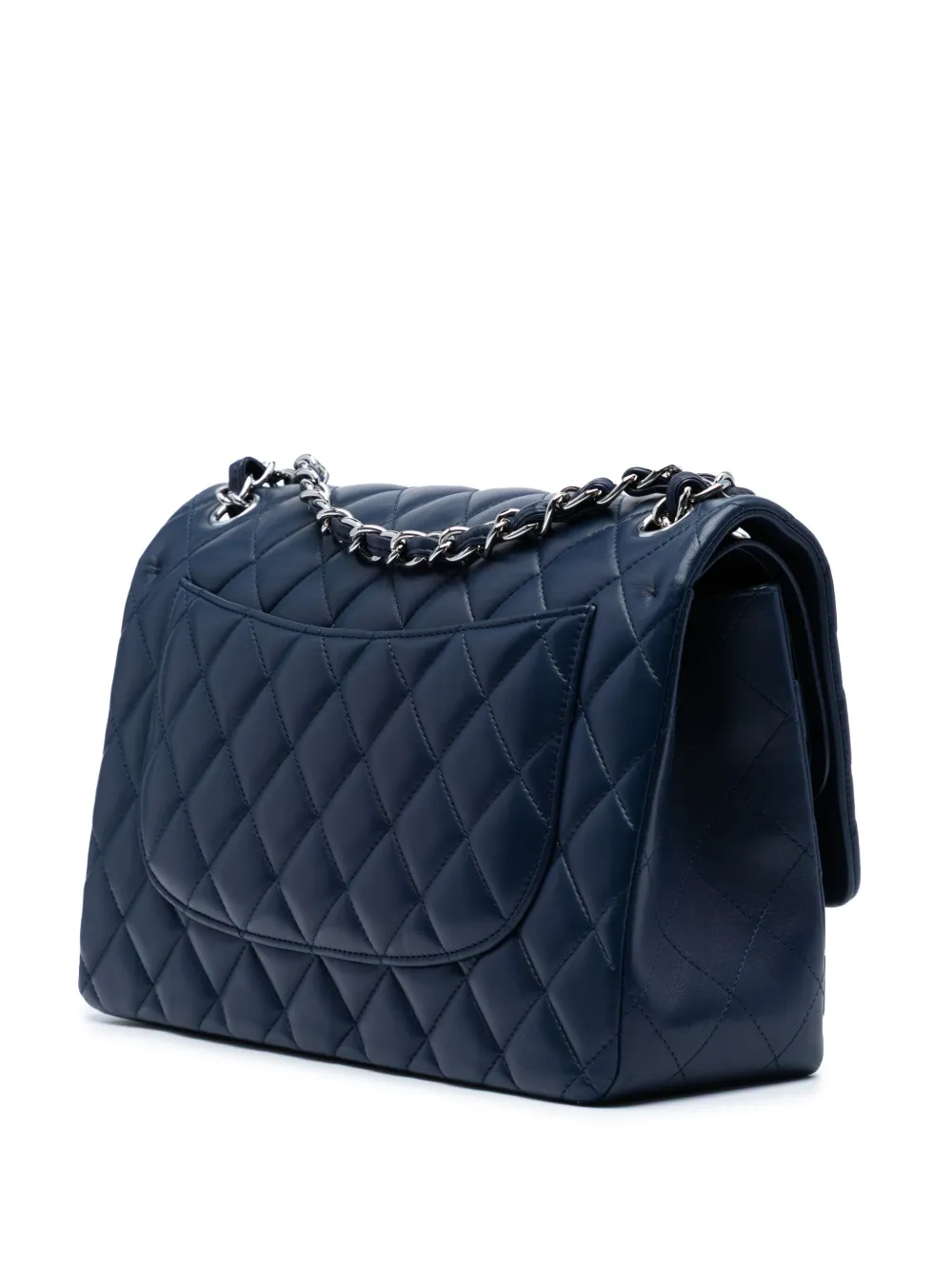 Pre-owned Chanel 2019 Jumbo Classic Lambskin Double Flap Shoulder Bag In Blue