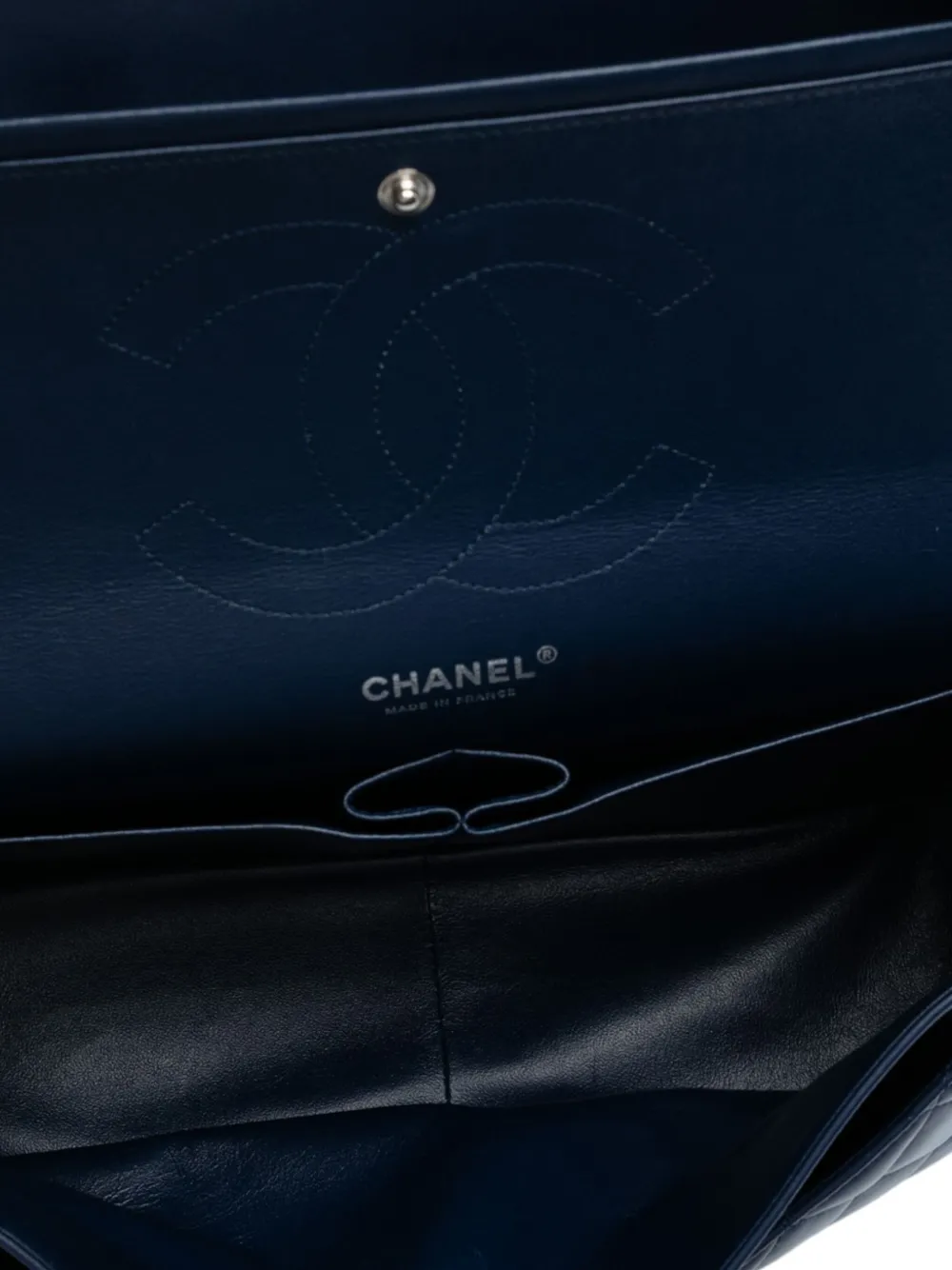 Pre-owned Chanel 2019 Jumbo Classic Lambskin Double Flap Shoulder Bag In Blue