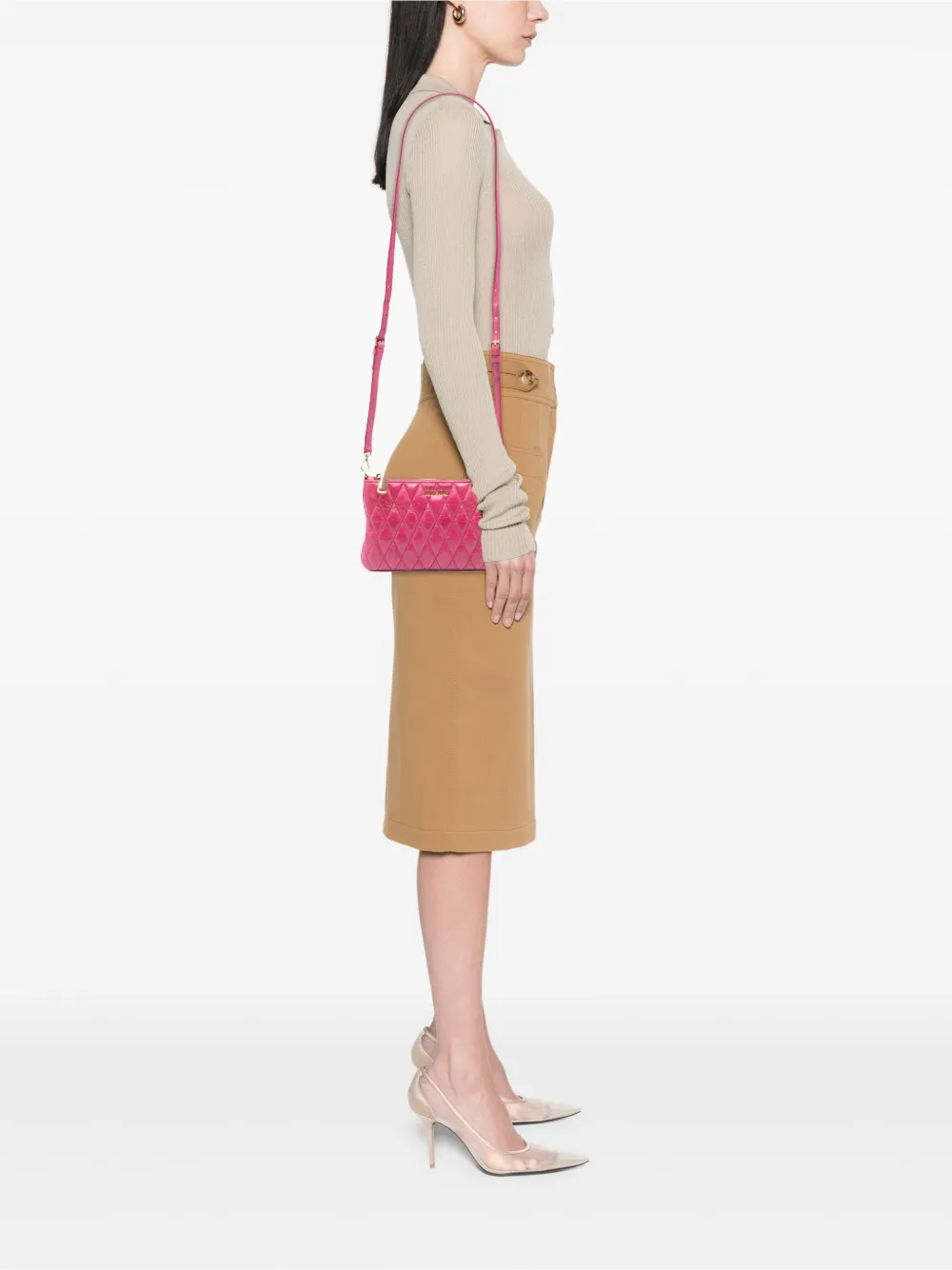 Pre-owned Miu Miu 2021-2025 Matelasse Lambskin Leather Crossboy Crossbody Bag In Pink
