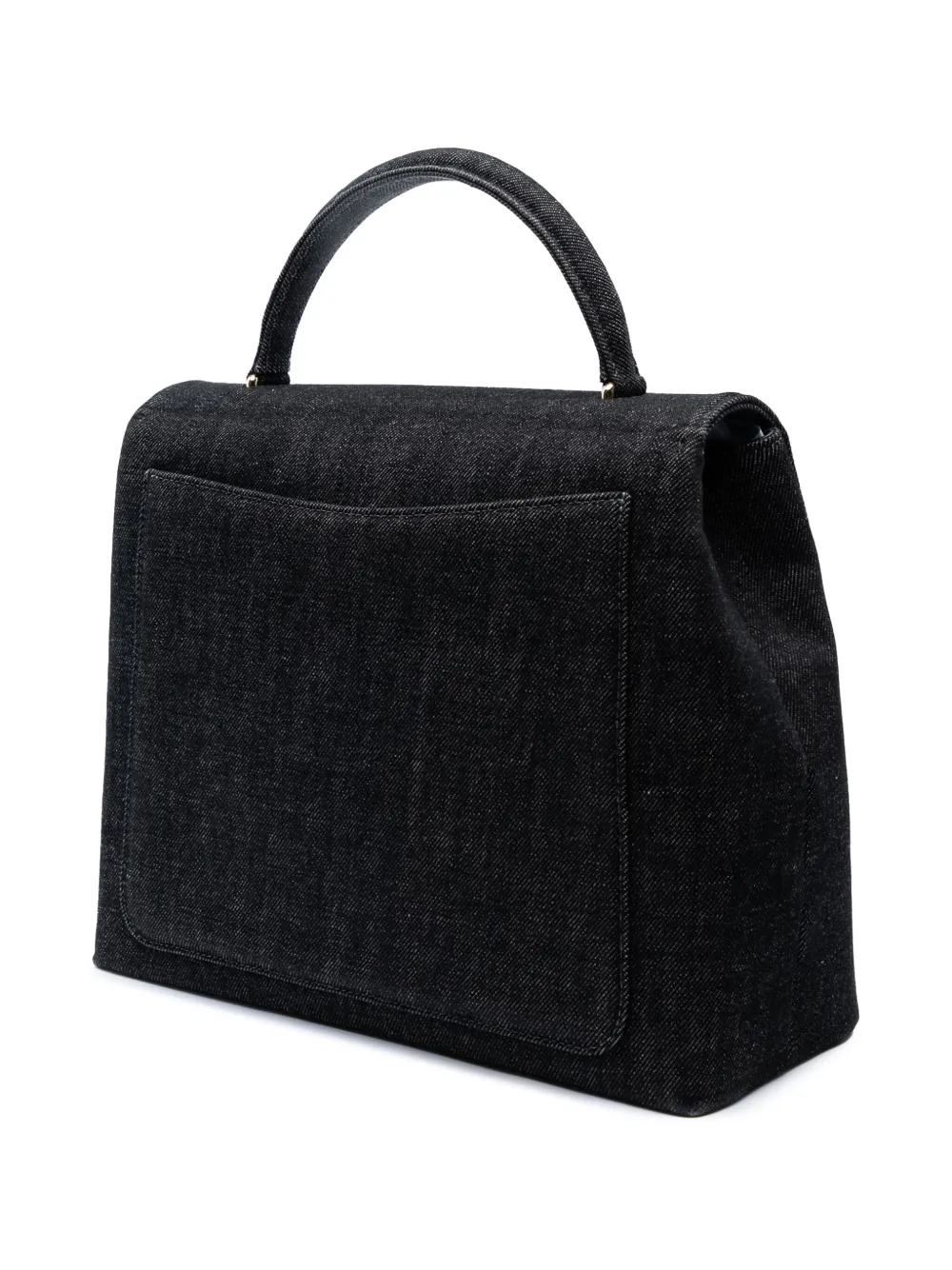 Pre-owned Chanel 1997-1999 Cc Denim Kelly Top Handle Bag Handbag In Black