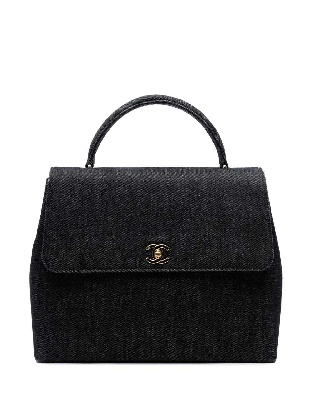 CHANEL Pre-Owned 1997-1999 ココマーク デニム ケリー トップハンドル ハンドバッグ - ブラック CHANEL Pre-Owned 1997-1999 ココマーク デニム ケリー トップハンドル ハンドバッグ - ブラック