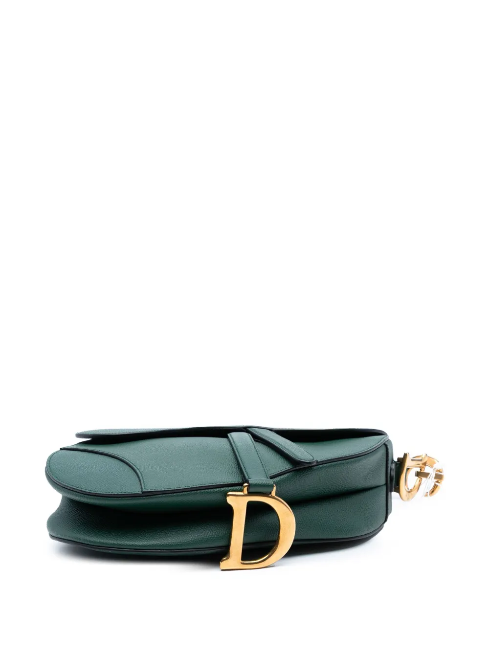 Pre-owned Dior 2019 Mini Grained Calfskin Saddle Bag Satchel In Green