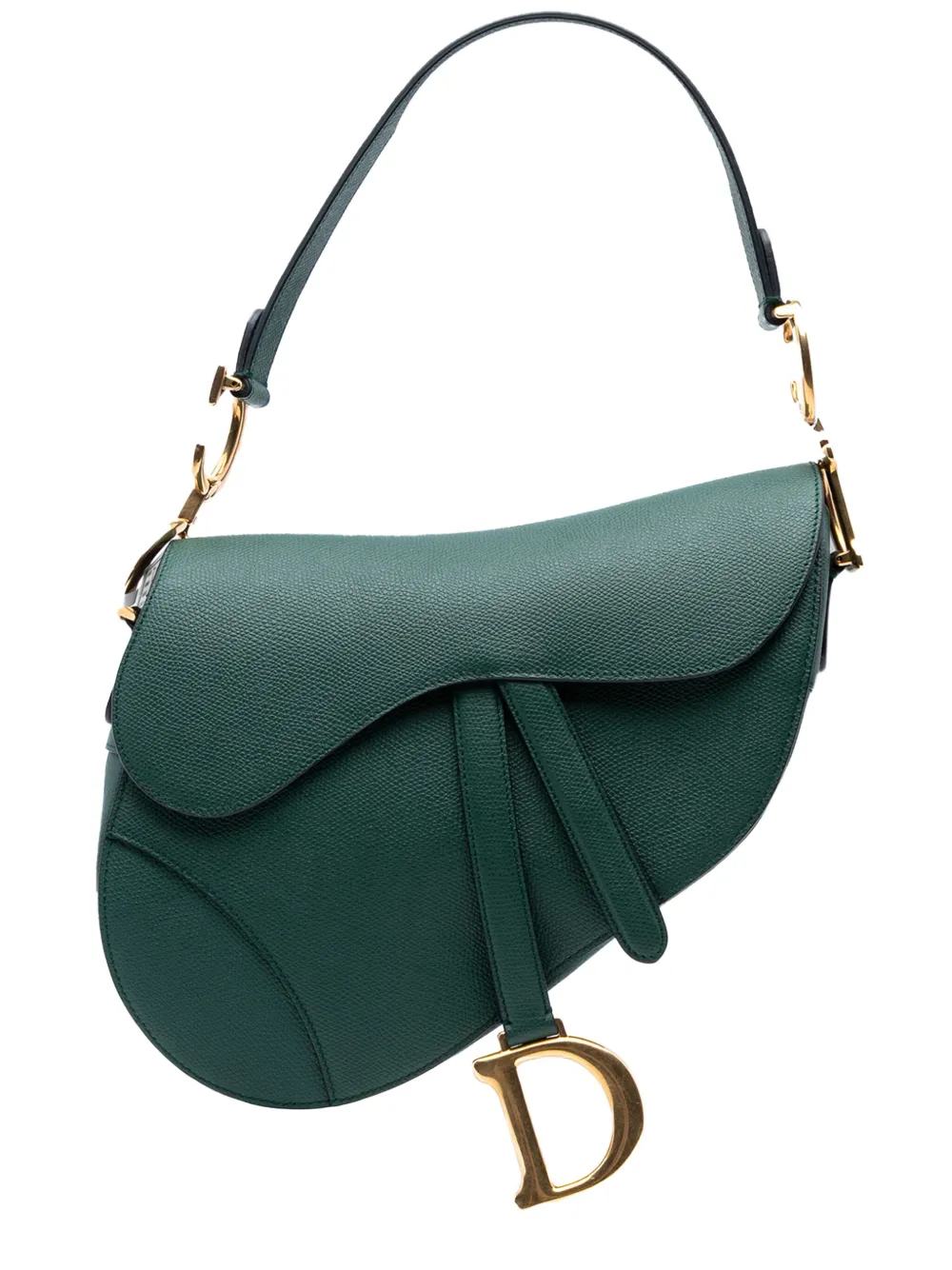 Pre-owned Dior 2019 Mini Grained Calfskin Saddle Bag Satchel In Green
