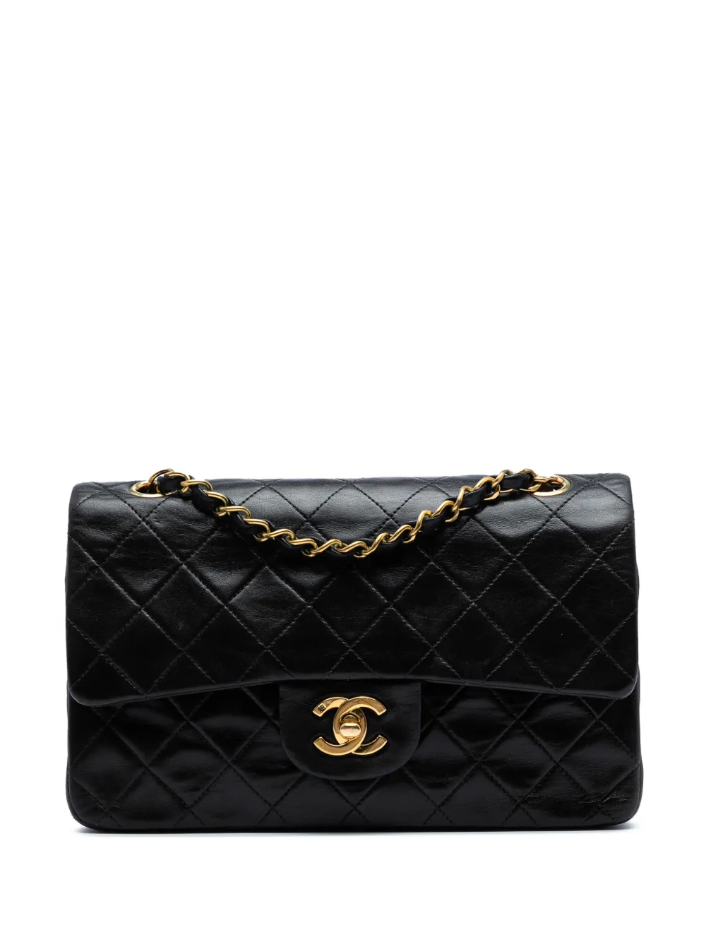 Pre-owned Chanel 1994-1996 Small Classic Lambskin Double Flap Shoulder Bag In Black
