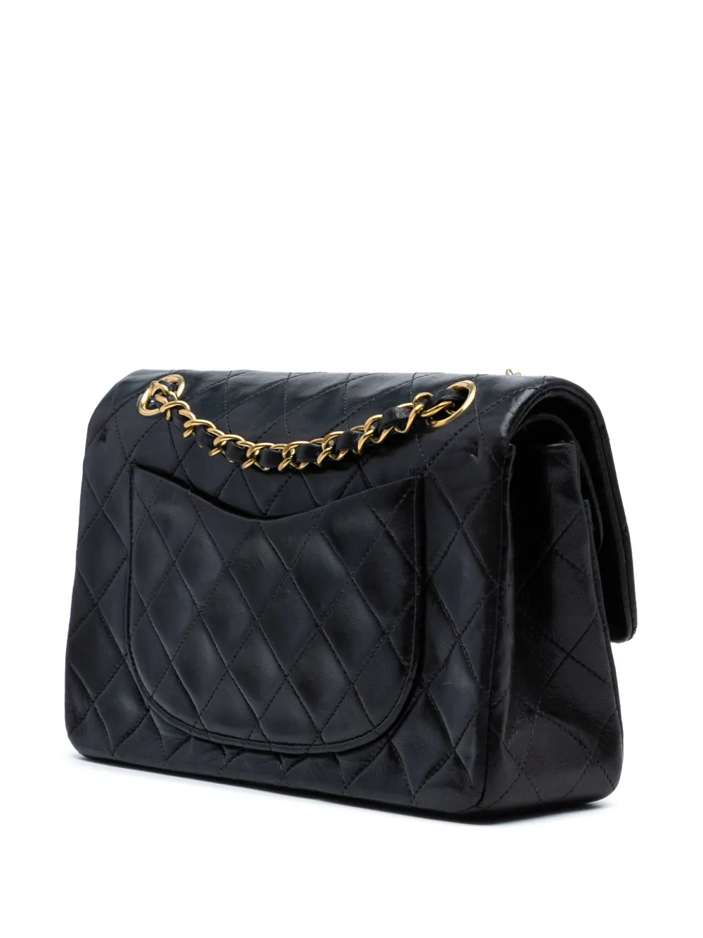 Pre-owned Chanel 1994-1996 Small Classic Lambskin Double Flap Shoulder Bag In Black