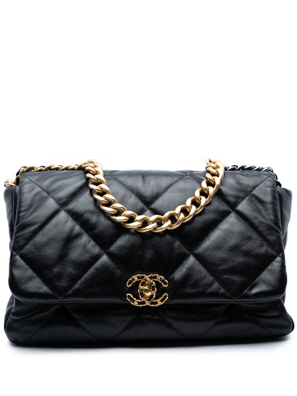 Pre-owned Chanel 2020 Maxi Lambskin 19 Flap Satchel In Black
