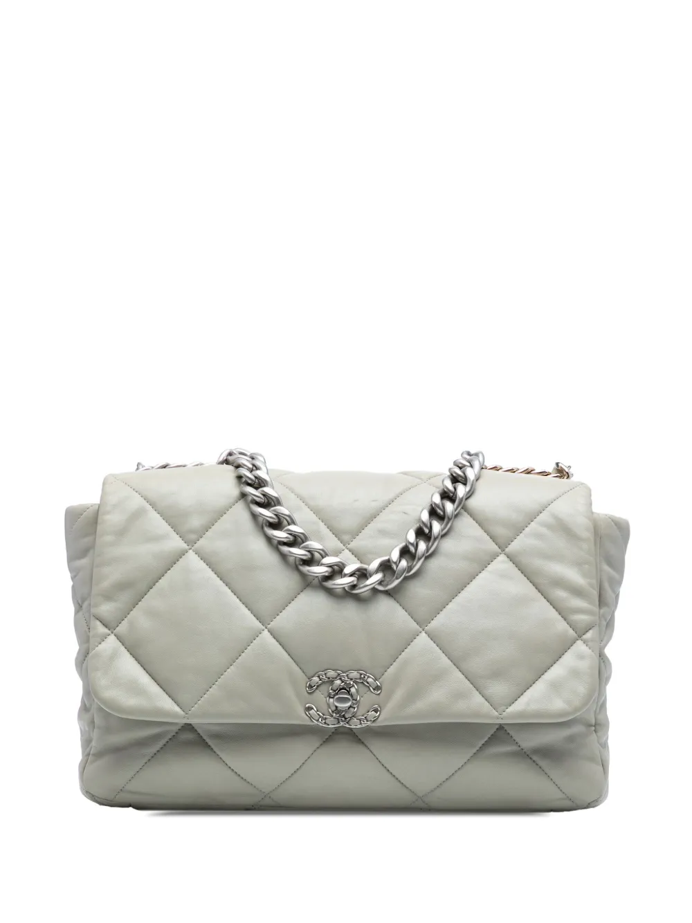 CHANEL Pre-Owned 2021-2025 マキシ ラムスキン 19 フラップ サッチェルバッグ - グレー