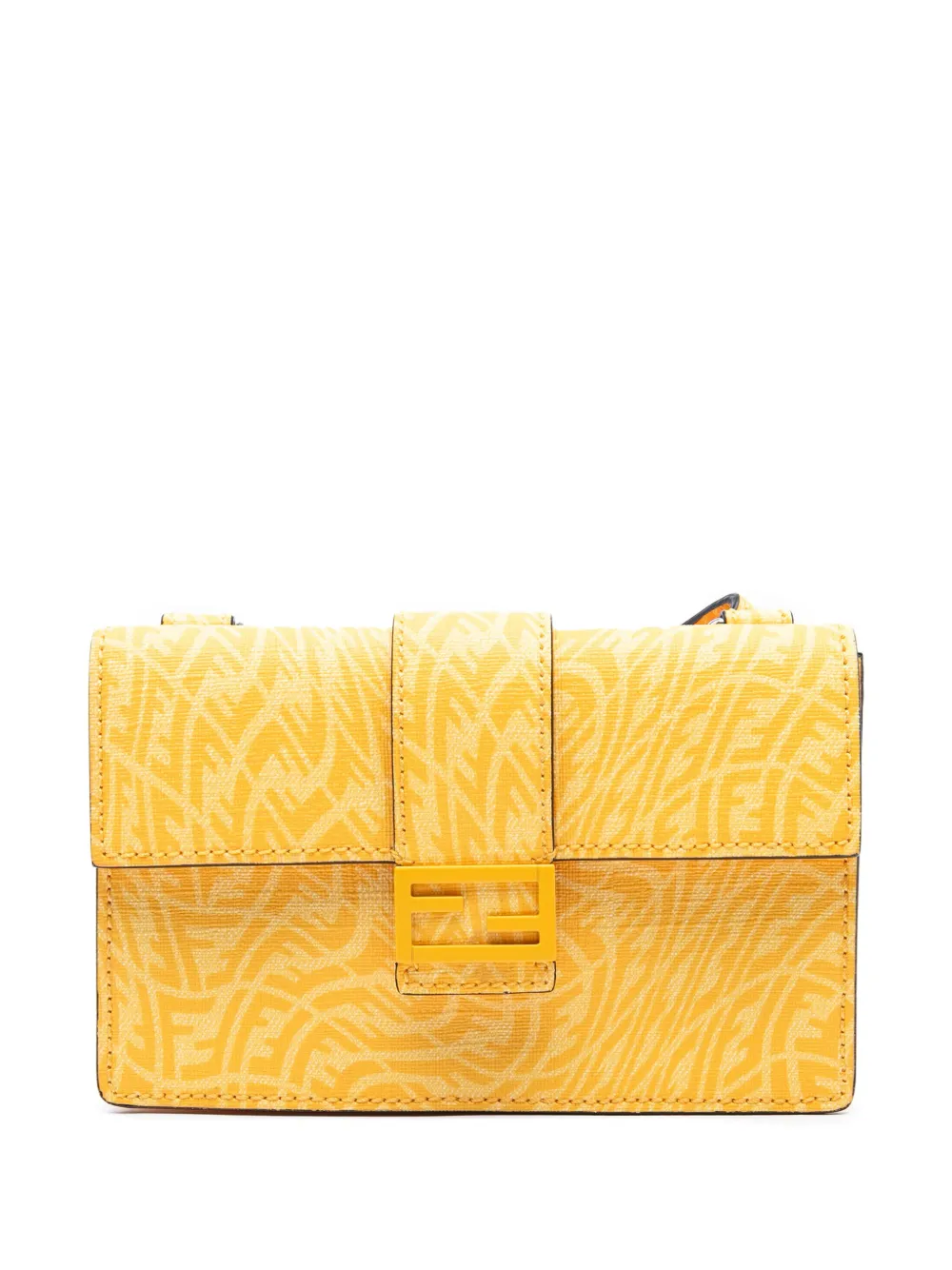 Pre-owned Fendi 2021-2025 Sarah Coleman Small Glazed Fabric Ff Vertigo Convertible Baguette Pouch Crossbody Bag In Yellow