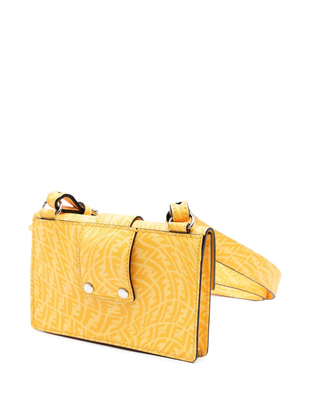 Pre-owned Fendi 2021-2025 Sarah Coleman Small Glazed Fabric Ff Vertigo Convertible Baguette Pouch Crossbody Bag In Yellow
