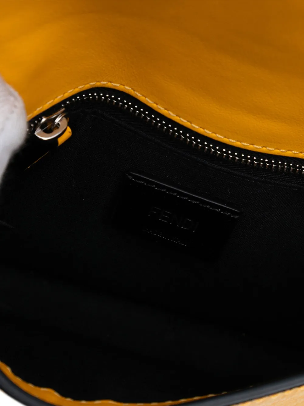 Pre-owned Fendi 2021-2025 Sarah Coleman Small Glazed Fabric Ff Vertigo Convertible Baguette Pouch Crossbody Bag In Yellow