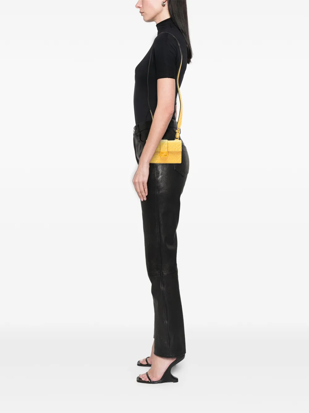 Pre-owned Fendi 2021-2025 Sarah Coleman Small Glazed Fabric Ff Vertigo Convertible Baguette Pouch Crossbody Bag In Yellow