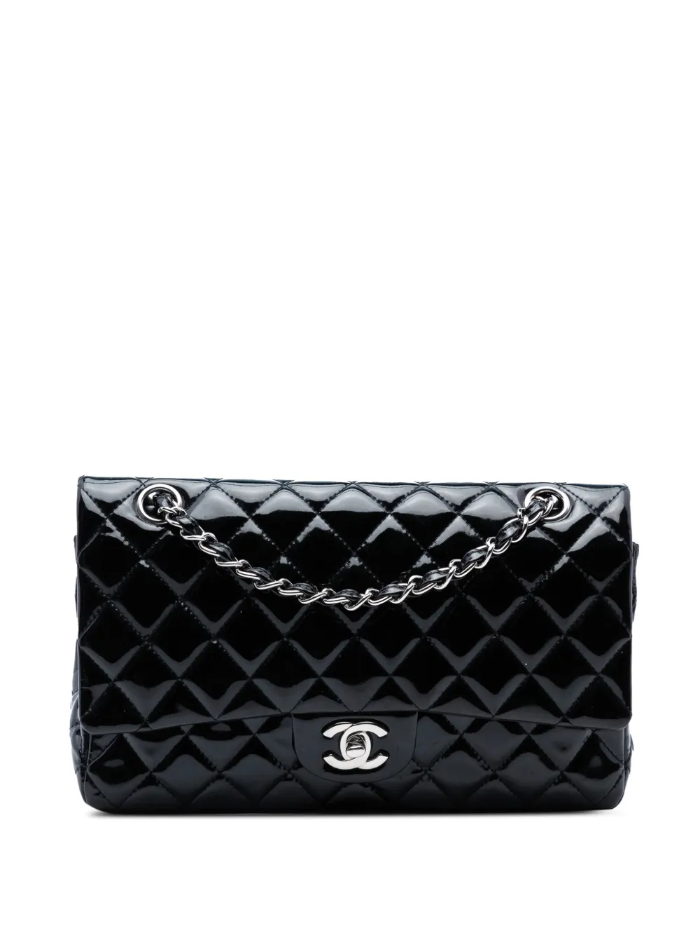CHANEL Pre-Owned 2009-2010 ミディアム クラシック パテント ダブルフラップ ショルダーバッグ - ブラック