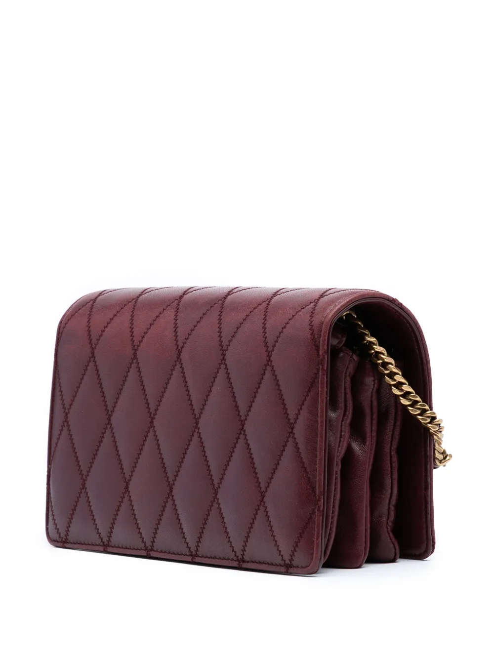 Pre-owned Saint Laurent 2019 Diamond Quilted Lambskin Angie Chain Bag Crossbody Bag In Red