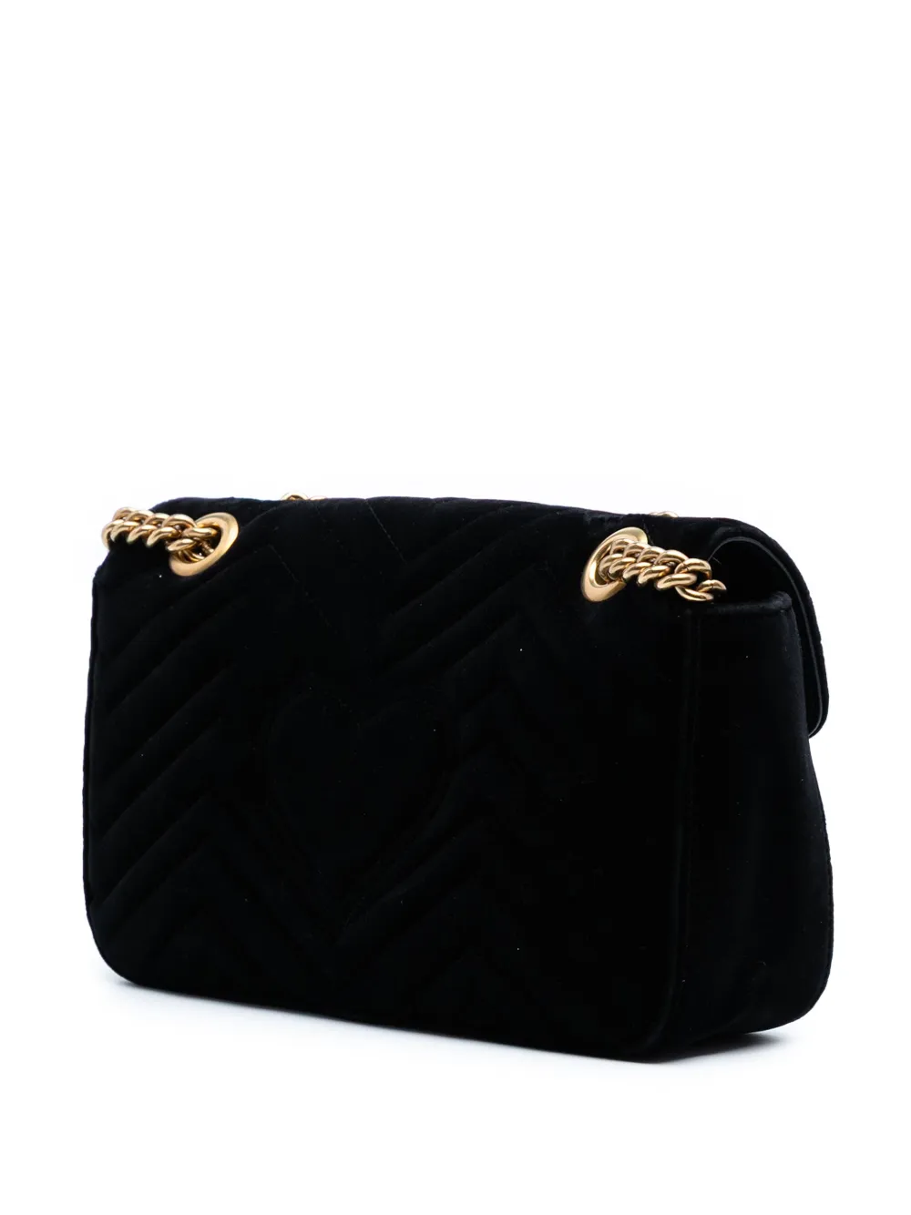 Pre-owned Gucci 2016-2025 Medium Gg Marmont Matelasse Velvet Sequin Embellished Shoulder Bag In Black