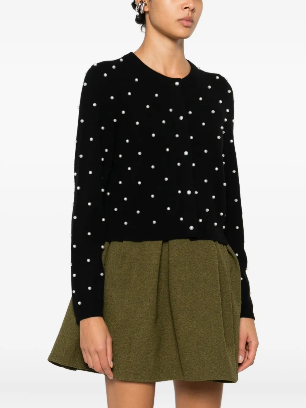 Alice And Olivia Dollie Pearl-embellished Cardigan In Black