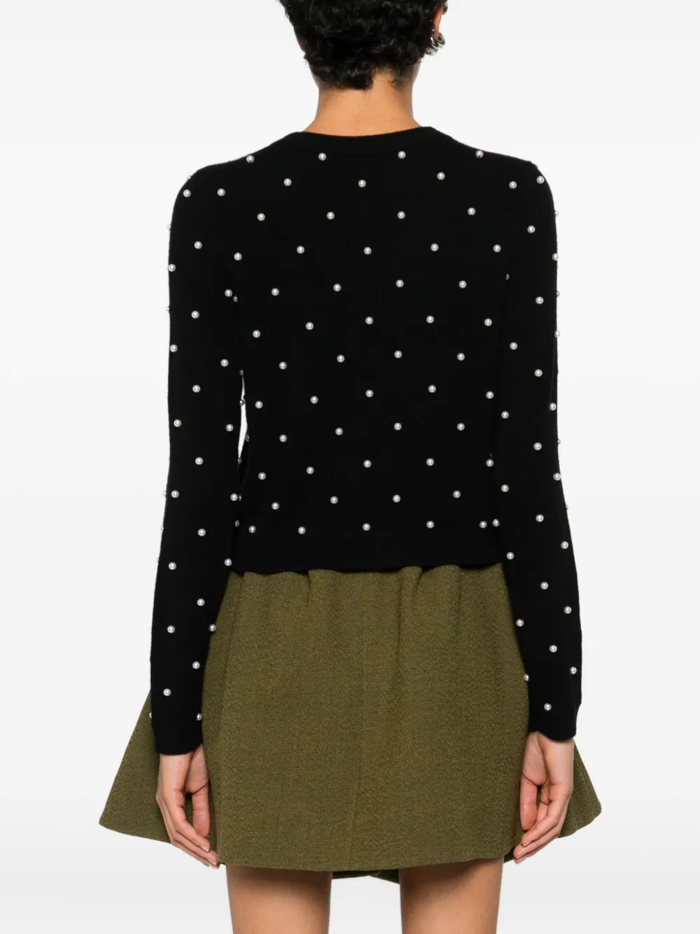 Alice And Olivia Dollie Pearl-embellished Cardigan In Black