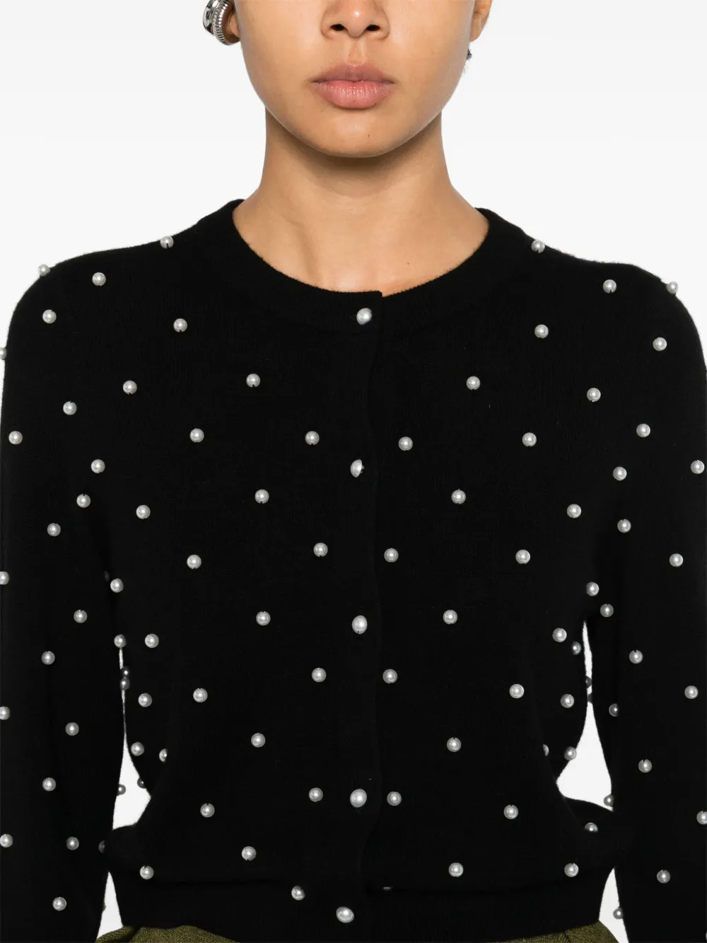 Alice And Olivia Dollie Pearl-embellished Cardigan In Black