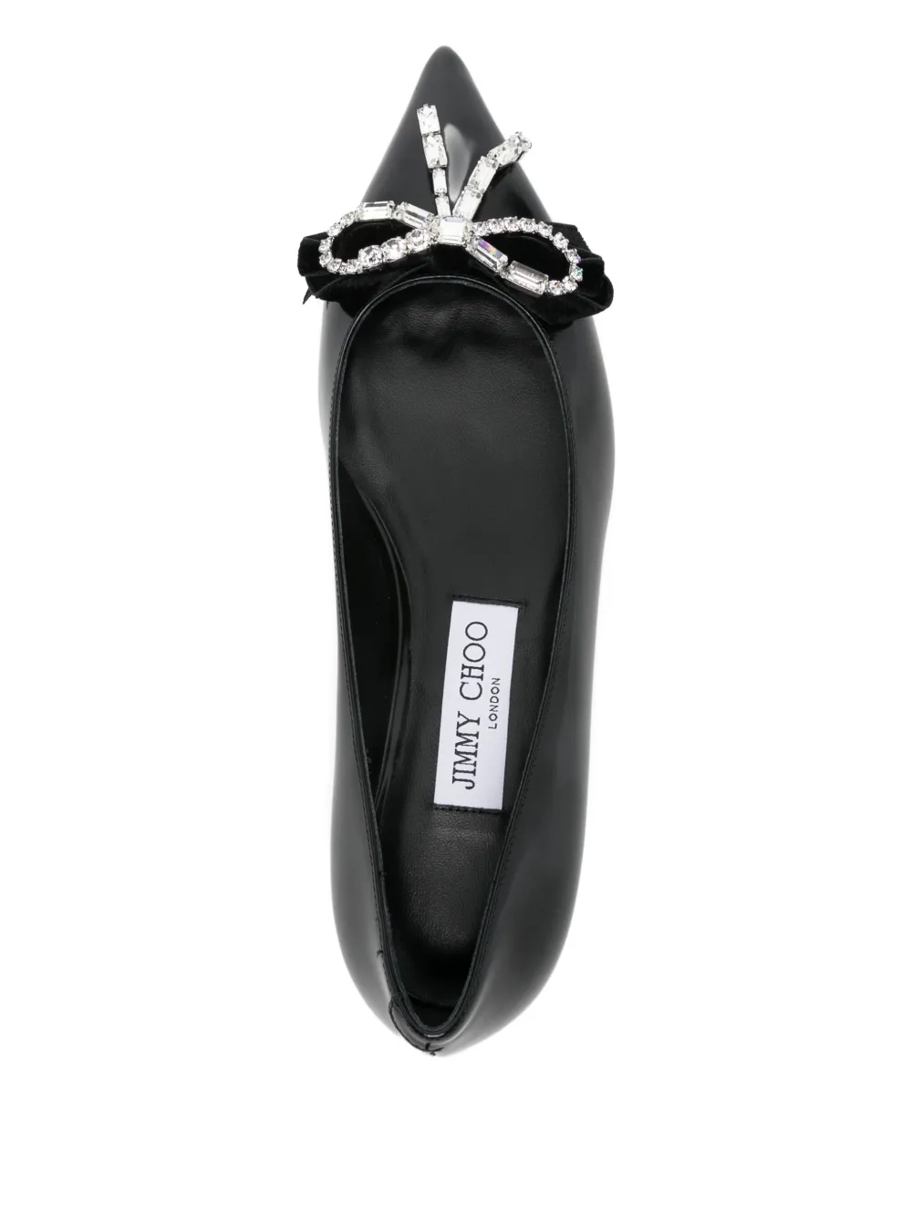 Jimmy Choo Auria Crystal Bow Flat Shoes In Black