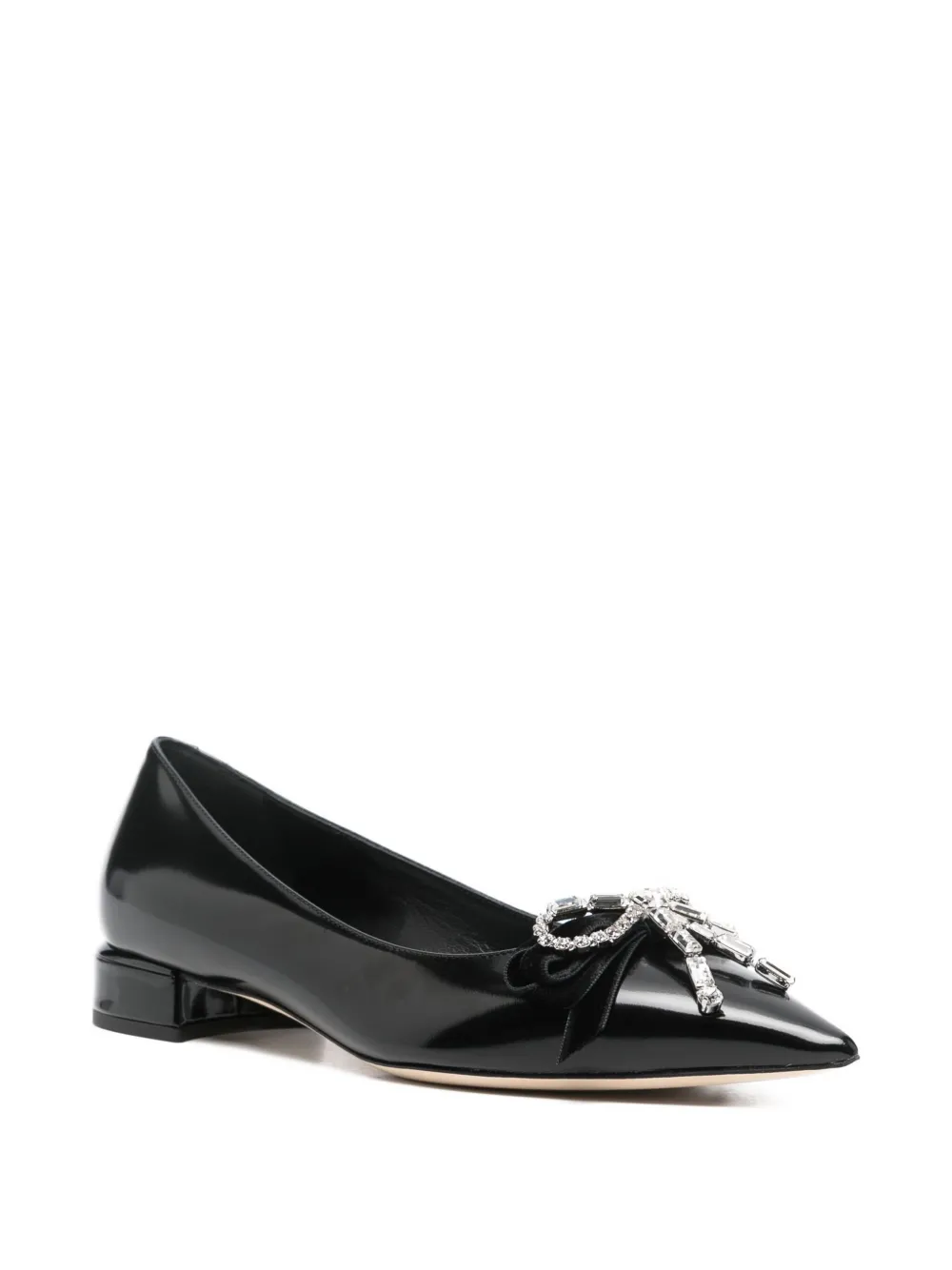 Jimmy Choo Auria Crystal Bow Flat Shoes In Black
