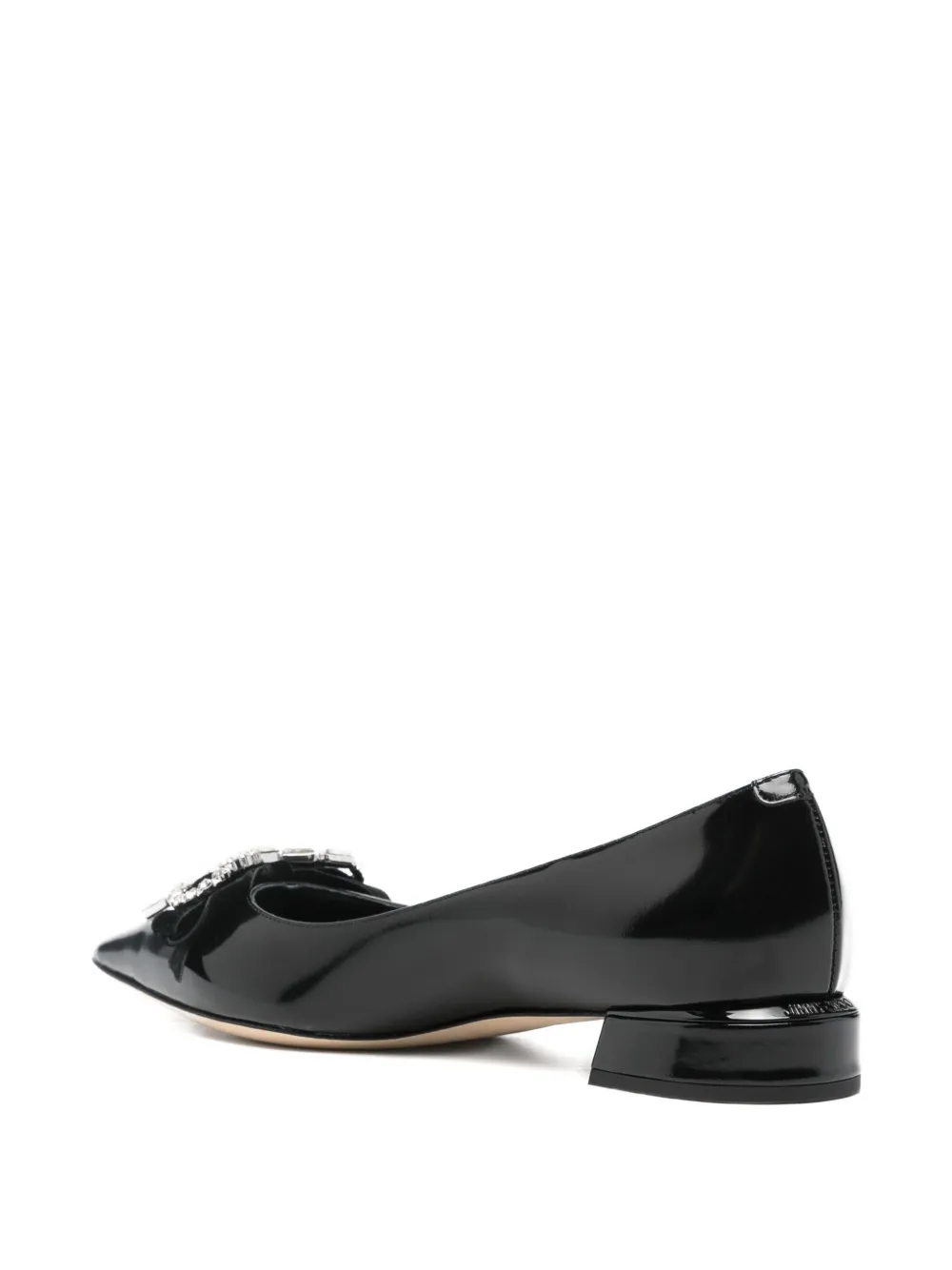 Jimmy Choo Auria Crystal Bow Flat Shoes In Black