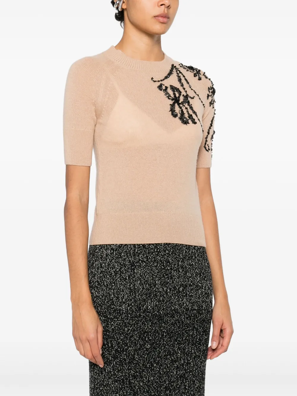 Ermanno Scervino T-shirt verfraaid met bloemen Bruin