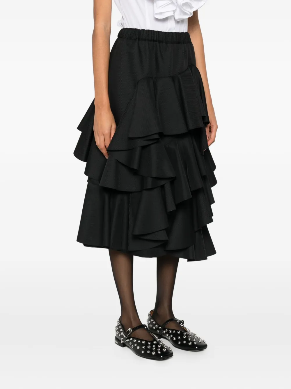 Comme Des Garçons Elastic Waist Midi Skirt In Black