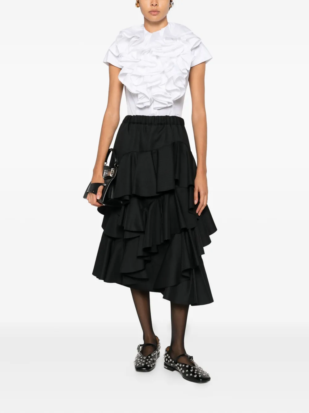 Comme Des Garçons Elastic Waist Midi Skirt In Black