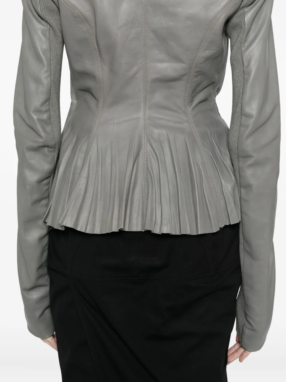 Rick Owens Leather Jacket With Tie Waist And Long Sleeves In Gray