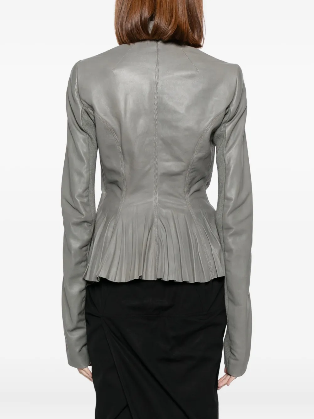 Rick Owens Leather Jacket With Tie Waist And Long Sleeves In Gray