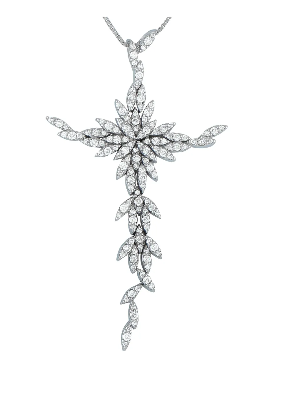 Pre-owned Lb Exclusive 18k White Gold Cross-pendant Diamond Necklace In Silver