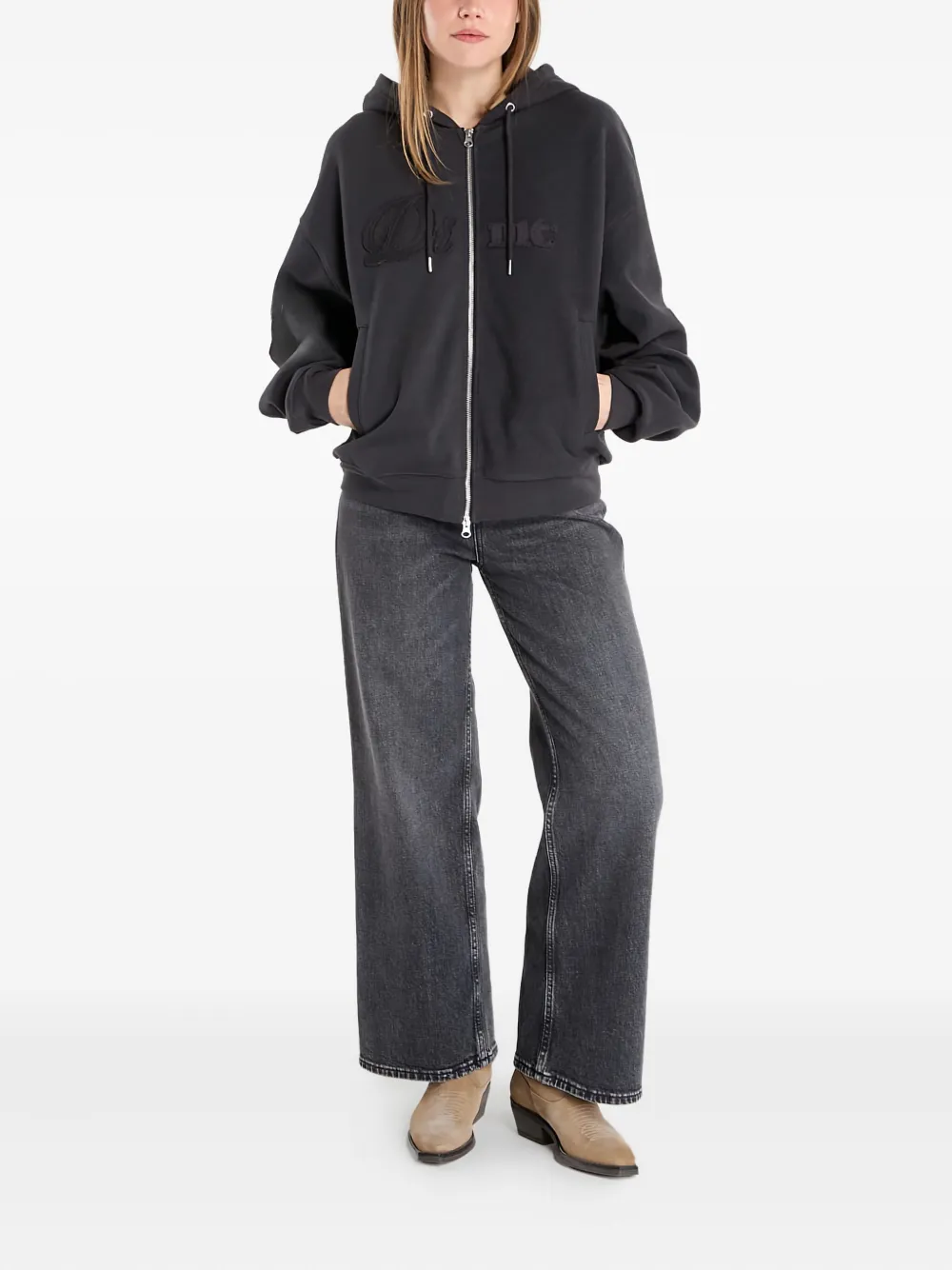 Dime Reverse French-terry Zip Hoodie In Black