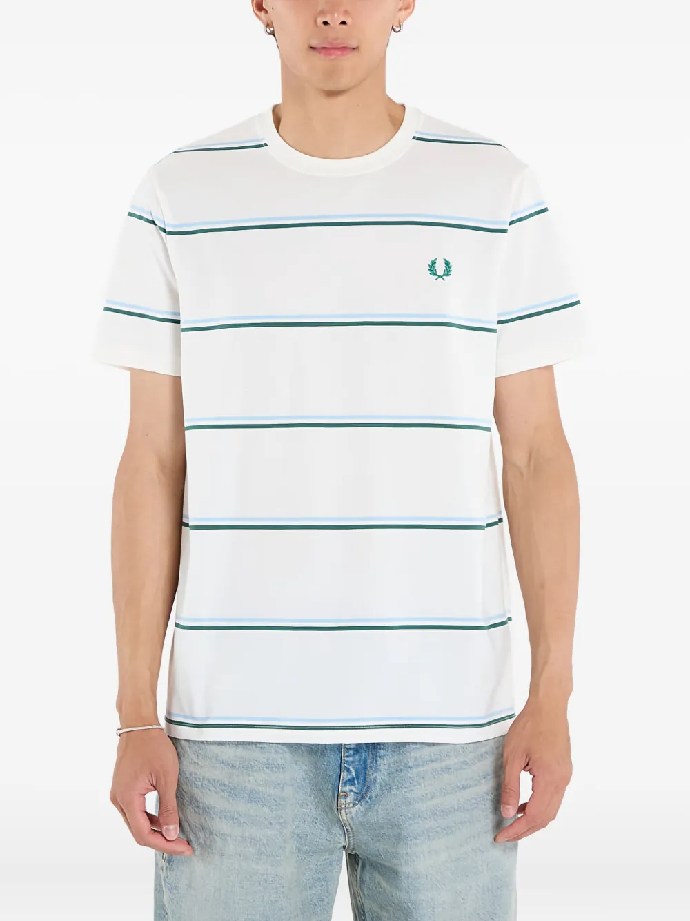 Fred Perry fine-stripe cotton T-Shirt | White | Image 1