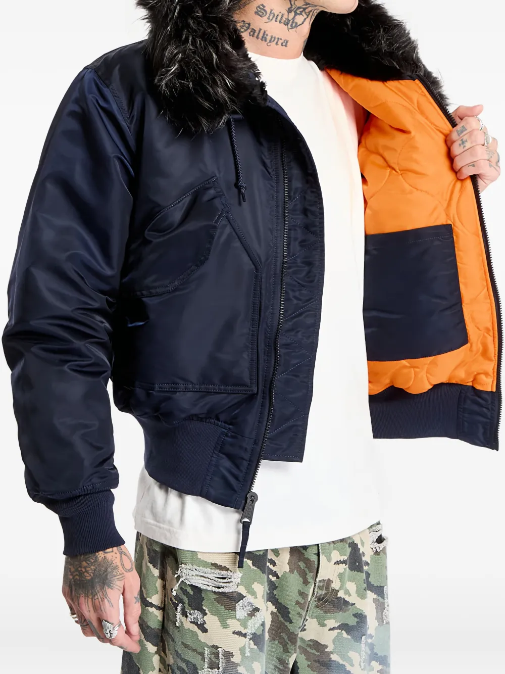 Alpha Industries Jack van imitatiebont met capuchon Blauw