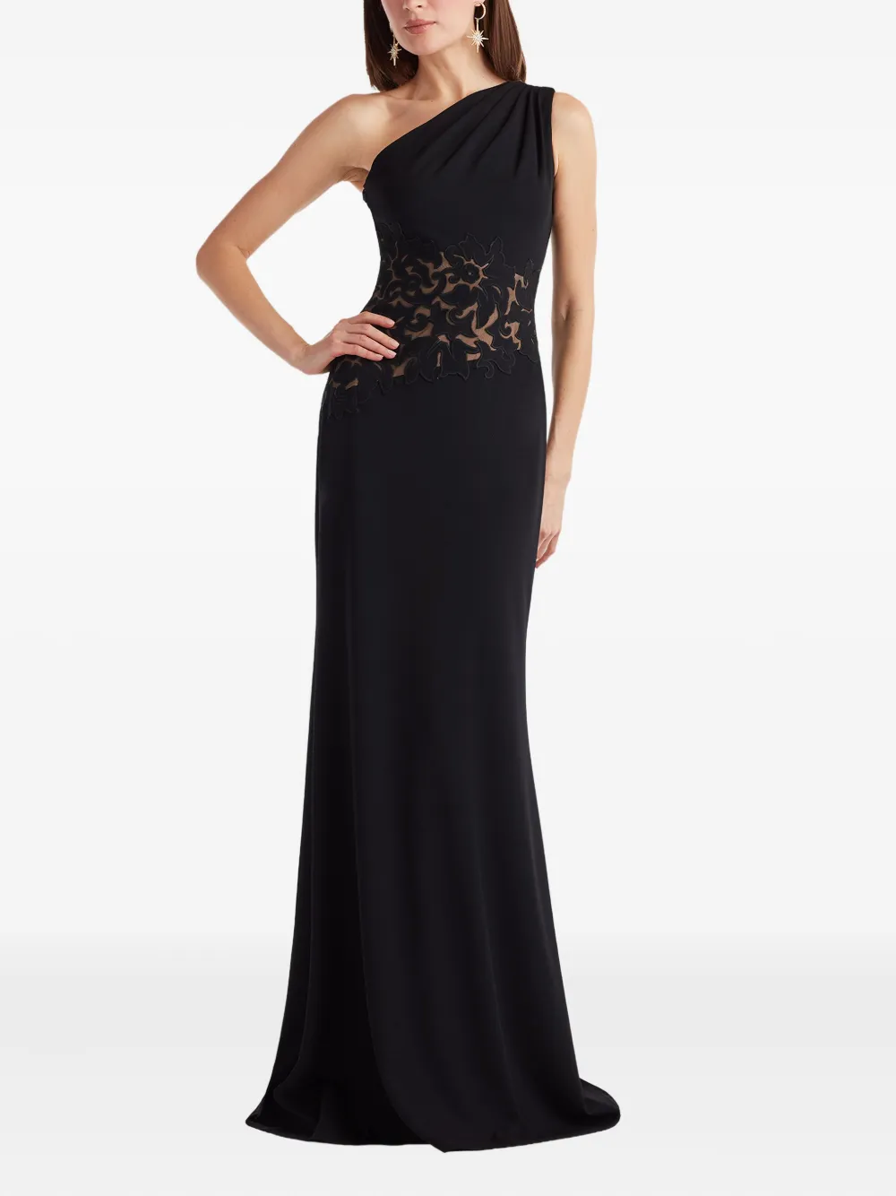 Tadashi Shoji Asymmetrische maxi-jurk met bloemendetail - Zwart