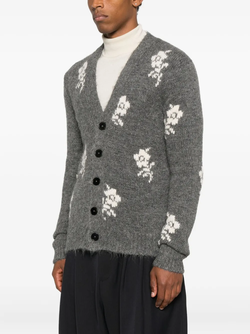 Jil Sander Vest met V-hals en bloem intarsia Grijs