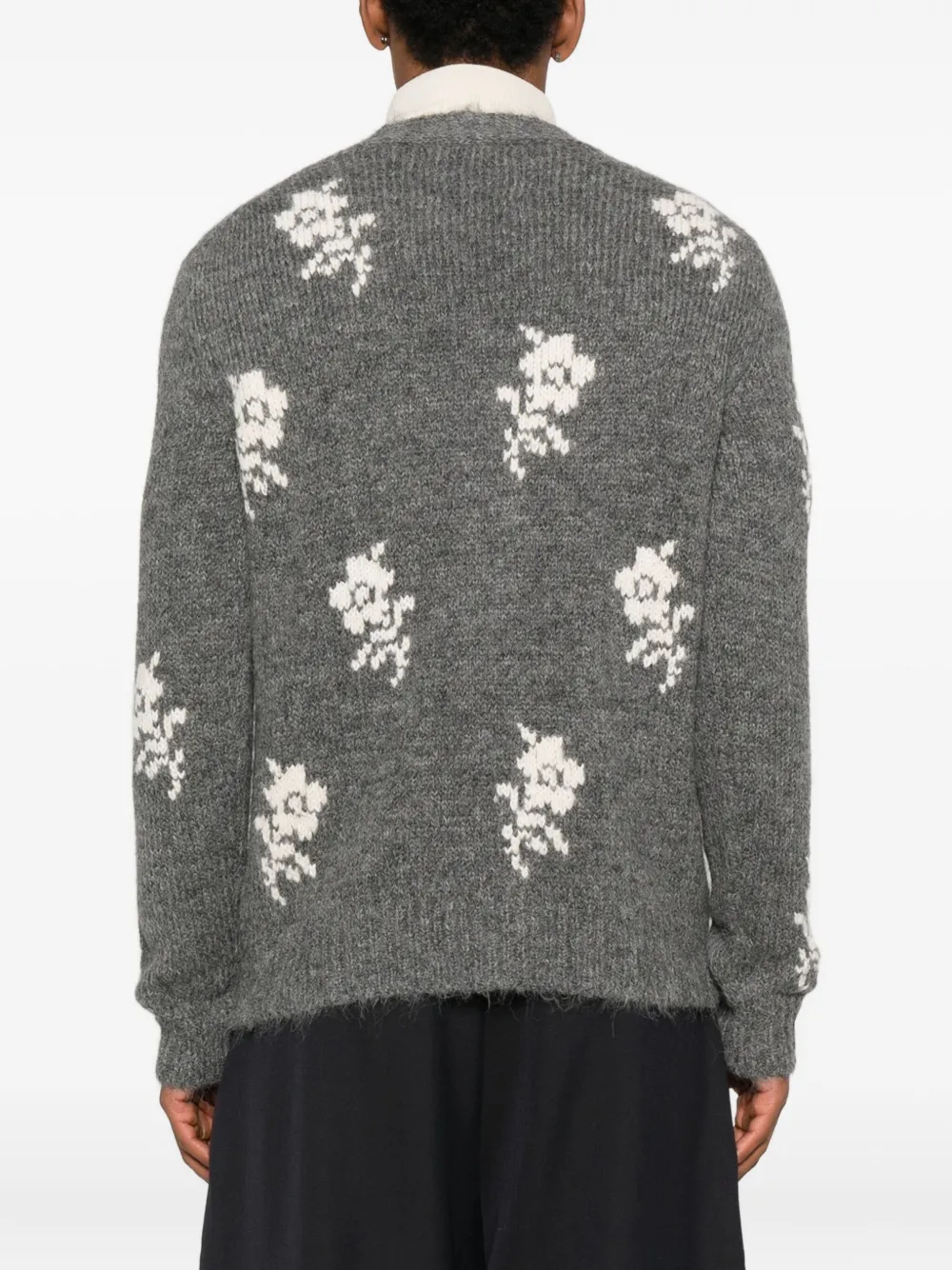 Jil Sander Vest met V-hals en bloem intarsia Grijs