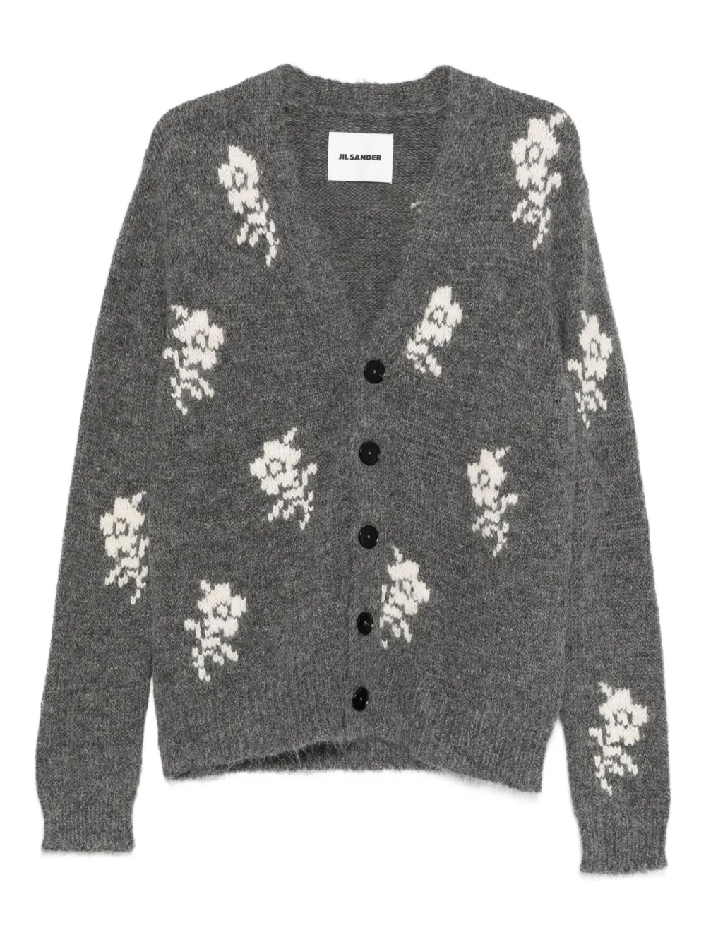 Jil Sander floral-intarsia V-neck cardigan | Grey | Image 1