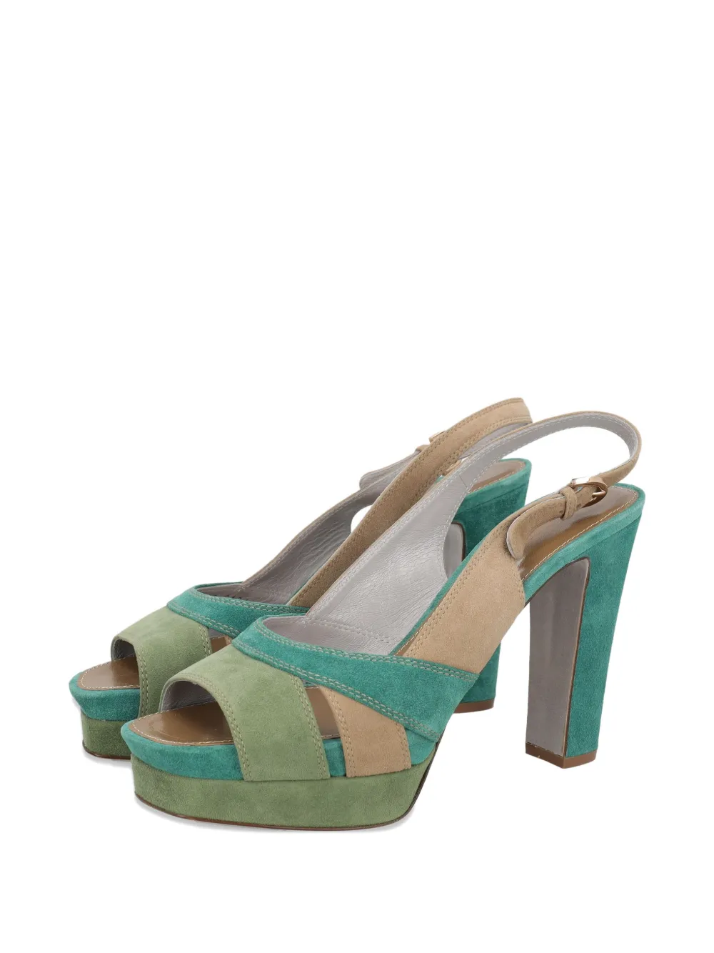 Sergio Rossi 100mm suede platform slingback sandals - Groen