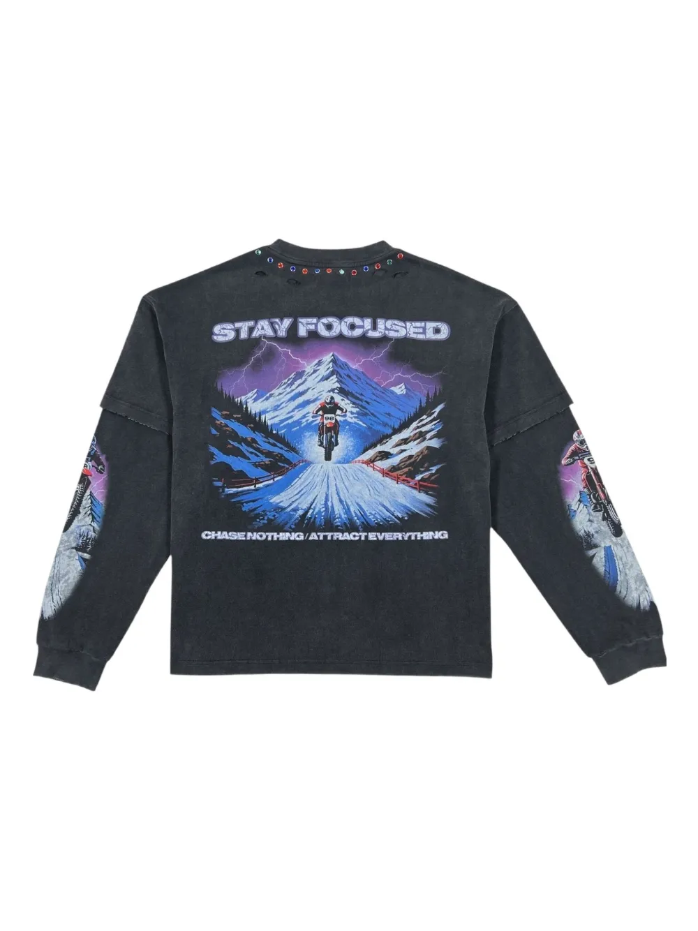 Duaa Focused distressed long-sleeve T-shirt - Zwart