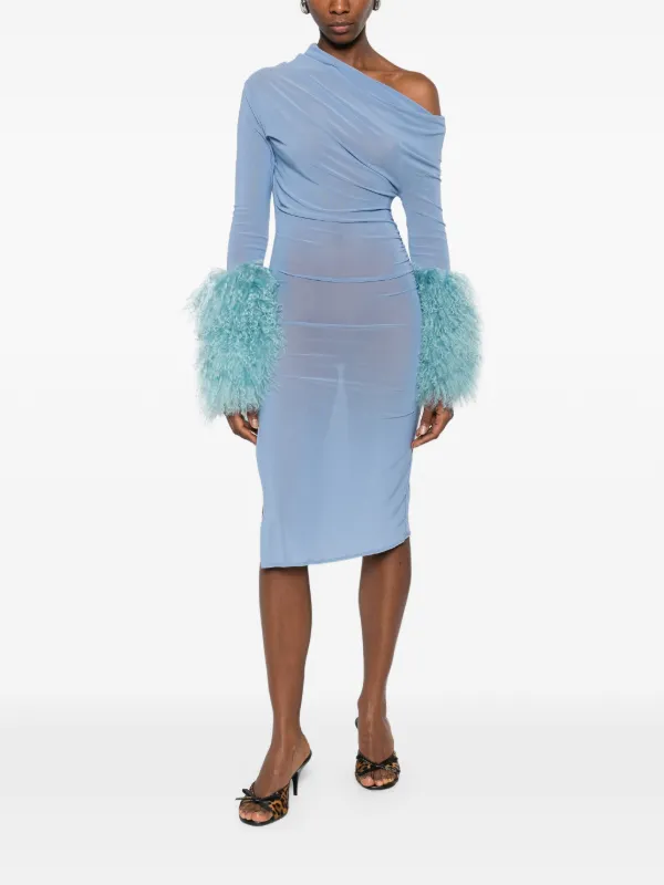 Cowboys Of Habit fur-detail Draped Dress | Blue | FARFETCH SG