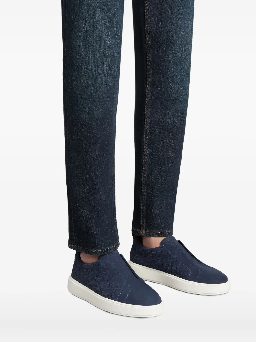 Santoni Geweven suède slip-on sneakers Blauw